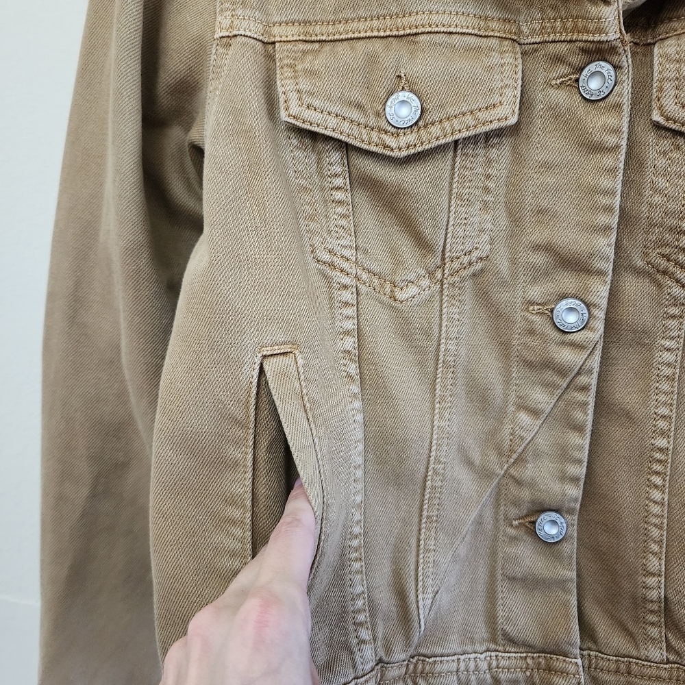 Free People Brown Denim Jacket Warm Sands Size Small Boho Rumors Jacket - Picture 6 of 11